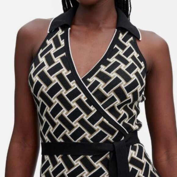 NEW DVF Diane Von Furstenberg Target Midi Collared Sleeveless Wrap Dress Size L - Picture 4 of 5
